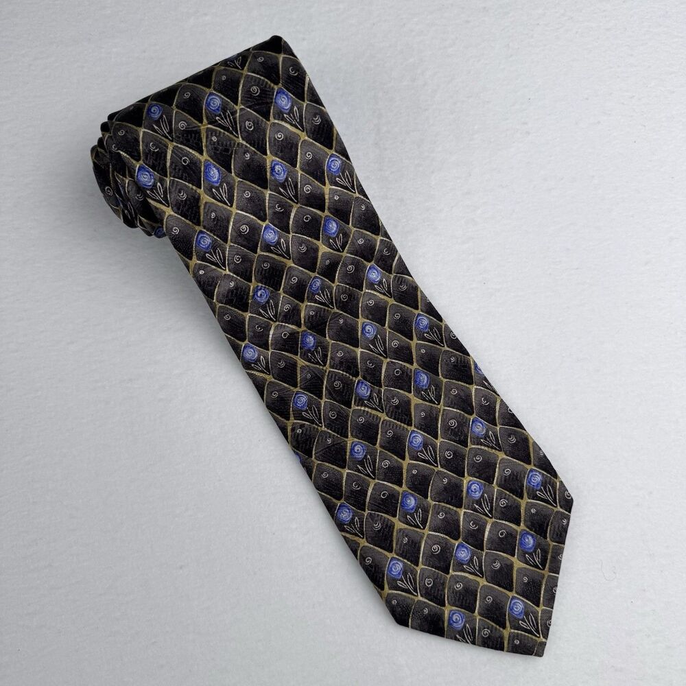 Robert Talbott Limited Edition Men's Silk Tie Geometric Floral Black Gold 4 in
